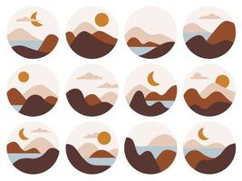Modern nature shapes with sun moon mountains view vector