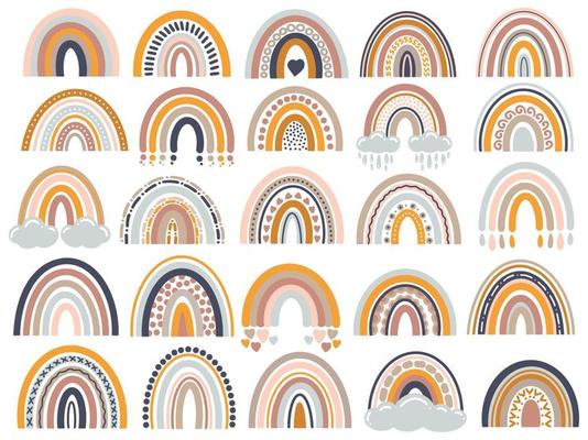 Set Hand Drawn Rainbows Pastel Color
