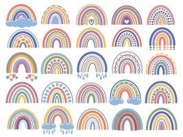 Set Hand Drawn Rainbows Pastel Color vector