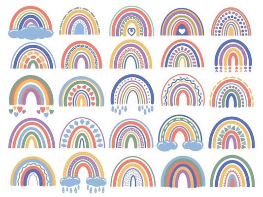 Set Hand Drawn Rainbows Pastel Color