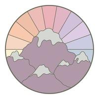 Vector illustration of mountain. Colorful hand drawn outline icon in circle frame. For print, web, design, decor, logo.