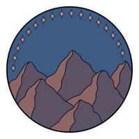 Vector illustration of mountain. Colorful hand drawn outline icon in circle frame. For print, web, design, decor, logo.