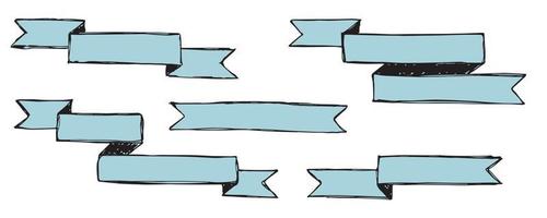 Vector set of hand drawn ribbon. Doodle banner illustration isolated on white background. For banner, tag, header or label.