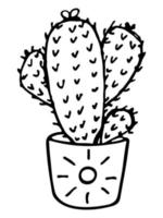 Cute hand drawn simple cactus. Houseplant in a pot clipart. Cacti illustration isolated on white background. Cozy home doodle. vector