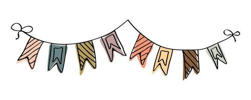 Vector hand drawn colorful garland. Cute doodle illustration isolated on white background. Celebration clipart for greeting cards, print, web, design, decor.