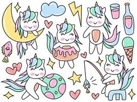 Unicorn Cat Doodle Clip Art Collection vector