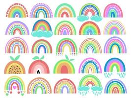 Set Hand Drawn Rainbows Pastel Color vector