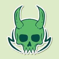 hand drawn green skull horn doodle illustration for stickers etc vector