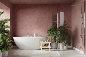 Modern Bathroom interior design on dark Sonic color wall. photo