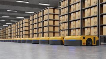 Warehouse in logistic center with Automated guided vehicle Is a delivery vehicle. photo