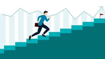 Man running on stairs towards finish line with office bag. Business concept character illustration on white background. vector