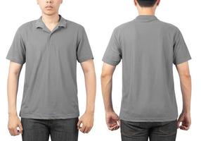 Young man in blank Polo t-shirt mockup front and back used as design template, isolated on white background with clipping path photo