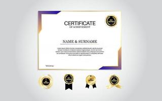 Modern elegant blue and gold diploma certificate template. Use for printing, diploma, graduation vector