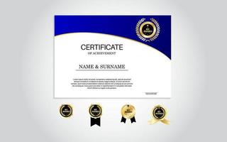 dark blue color Certificate Award Design Template. Clean modern certificate with gold badge. Certificate border template with modern luxury line pattern. vector