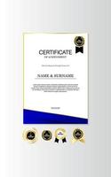 dark blue color Certificate Award Design Template. Clean modern certificate with gold badge. Certificate border template with modern luxury line pattern. vector