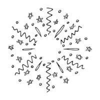 fuegos artificiales dibujados a mano vectorial. lindo doodle ilustración de fuegos artificiales aislado sobre fondo blanco. para tarjetas de felicitación, impresión, web, diseño, decoración. vector