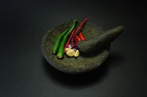 Cobek or Ulekan is a pair of tools that have been used since ancient times to pound, grind, pulverize, grind, and mix certain ingredients. photo