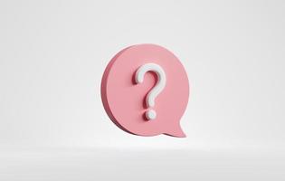 Pink question mark icon sign or ask faq answer solution and information support illustration business symbol isolated on white background, problem graphic idea or help concept. 3D rendering. photo