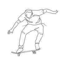 Continuous line drawing of man playing skateboard vector