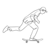 Continuous line drawing of man playing skateboard vector
