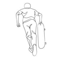 Continuous line drawing of man playing skateboard vector