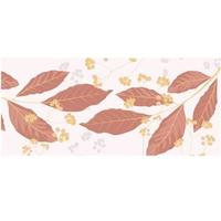 Pink leaf background vector stock illustration. Border. Horizontal pattern. Golden petals and meadow buds. Isolated on a white background.