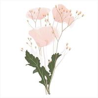 Delicate bridal bouquet vector stock illustration. An element for a wedding invitation. Isolated on a white background. pink poppy flowers with mint leaves.