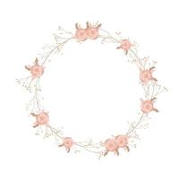 Round frame made of pink flowers. Poppies vector stock illustration. A gentle invitation card for a wedding. An element for postcards, a poster to save a date or a greeting design.