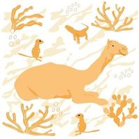 Vector stock illustration of dromedar. Camel close-up. An Eastern animal that lives in the desert. Arabic traditional transport. isolated on a white background. Ships of the desert