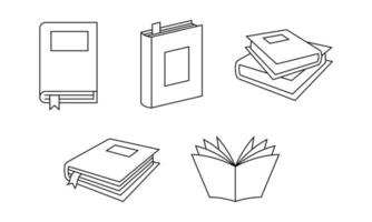 varios de icono de libro en estilo delineado. perfecto para elementos de diseño de librerías, bibliotecas digitales y software de libros electrónicos. conjunto de iconos de esquema de libro. vector