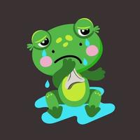 The cute Frog is crying. Sad frog. Isolated vector illustration in a flat style