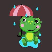 Creepy cute frog is sitting under an umbrella. Isolated vector illustration in a flat