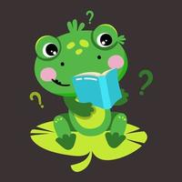 Cute Frog is reading a book. Smart frog. Isolated vector illustration in a flat style