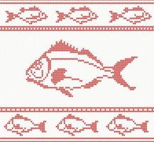 Knitted seamless pattern with fish. vector