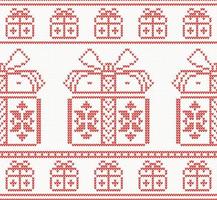 Knitted pattern with gift boxes. Vector illustration.