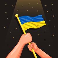 bandera de ucrania con símbolo de mano para el día de la independencia o vector de ilustración de nacionalidad de campaña de personas
