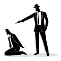 Man aiming a gun to the kneeling man's head vector