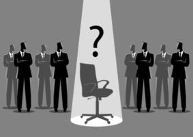 Businessmen standing with spotlighted empty chair in the middle vector