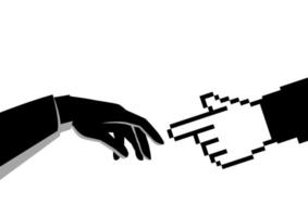 Human hand touching pixelated hand vector