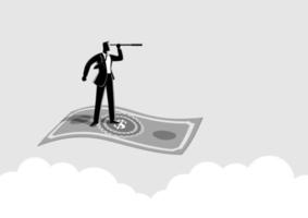 Businessman with telescope flying on banknote vector