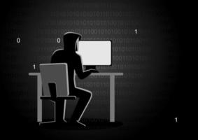 Hacker behind desktop computer vector