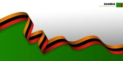 Red, black, and yellow ribbon with white and green background. Zambia independence day background design. vector