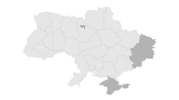 mapa detallado de ucrania y los territorios en disputa de la península de crimea y donbass con regiones sobre un fondo blanco. vector