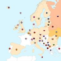 Map of Europe and country flags. Detailed map of Europe and countries against Russian aggression in Ukraine. vector
