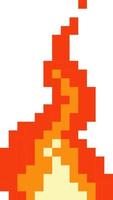 Pixel burning fire icon. Flaming bonfire with glowing yellow core red flame after powerful explosion with flying vector sparks.