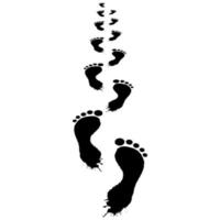 Smeared human chain footprints from first person perspective. Footsteps humanoid bare feet extending straight into distance mysterious black markings with flowing vector heels