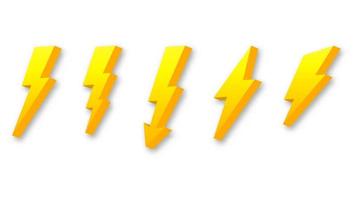 Power lightning signs. Electrical yellow flashes with geometric curves high voltage hazard and powerful vector thunderstorm discharges.