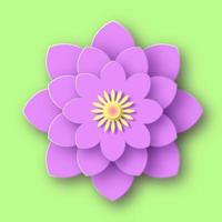 Lush flower on green surface. Purple opened lotus with delicate petals and yellow inflorescence swaying in swampy summer vector water.