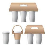 juego de portavasos de café maqueta aislado sobre fondo blanco, ilustración vectorial vector