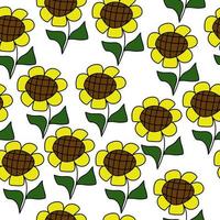 Doodle sunflowers seamless pattern on white background vector